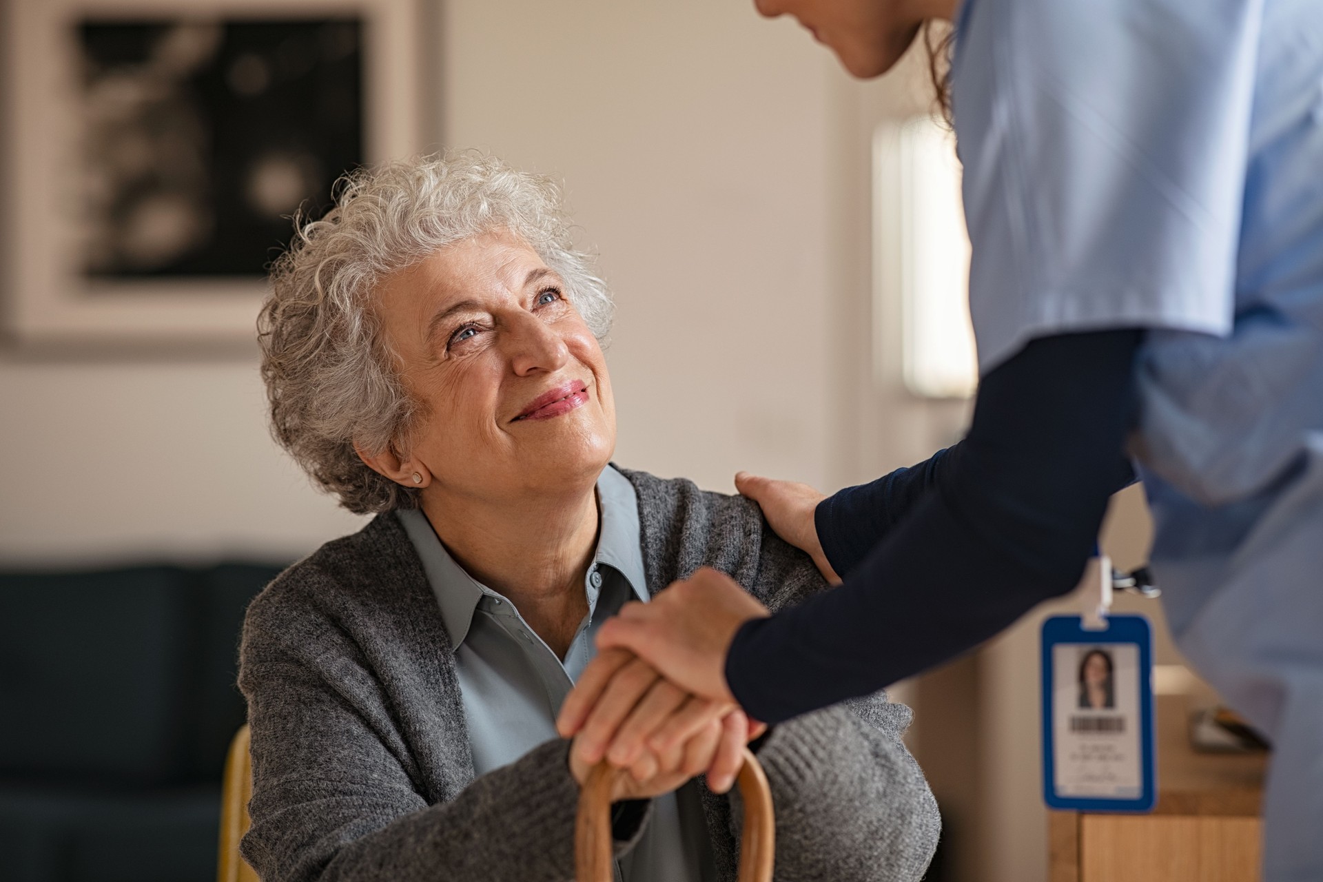 Nurse take care of senior woman
